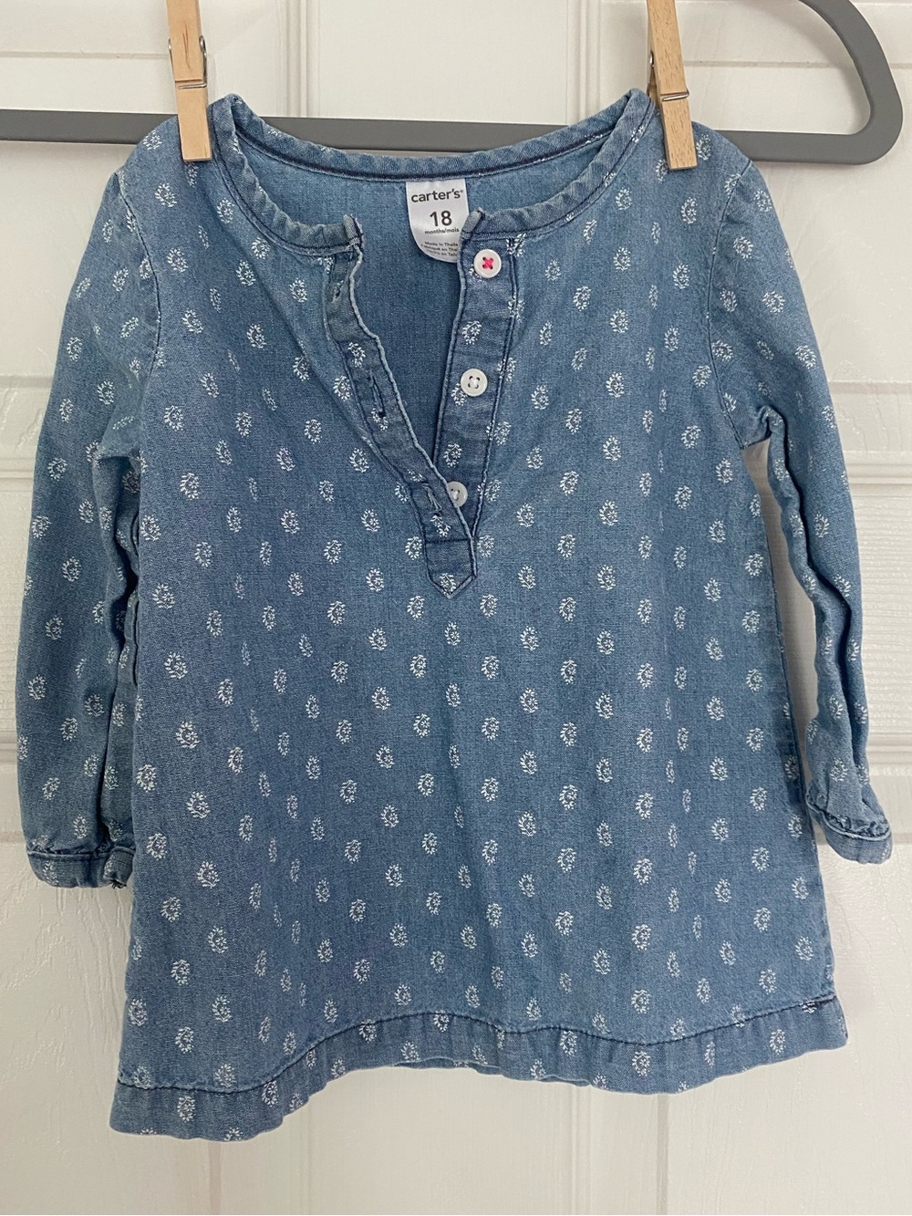 Carter's Light Blue Long-Sleeve Floral Henley Denim Tunic